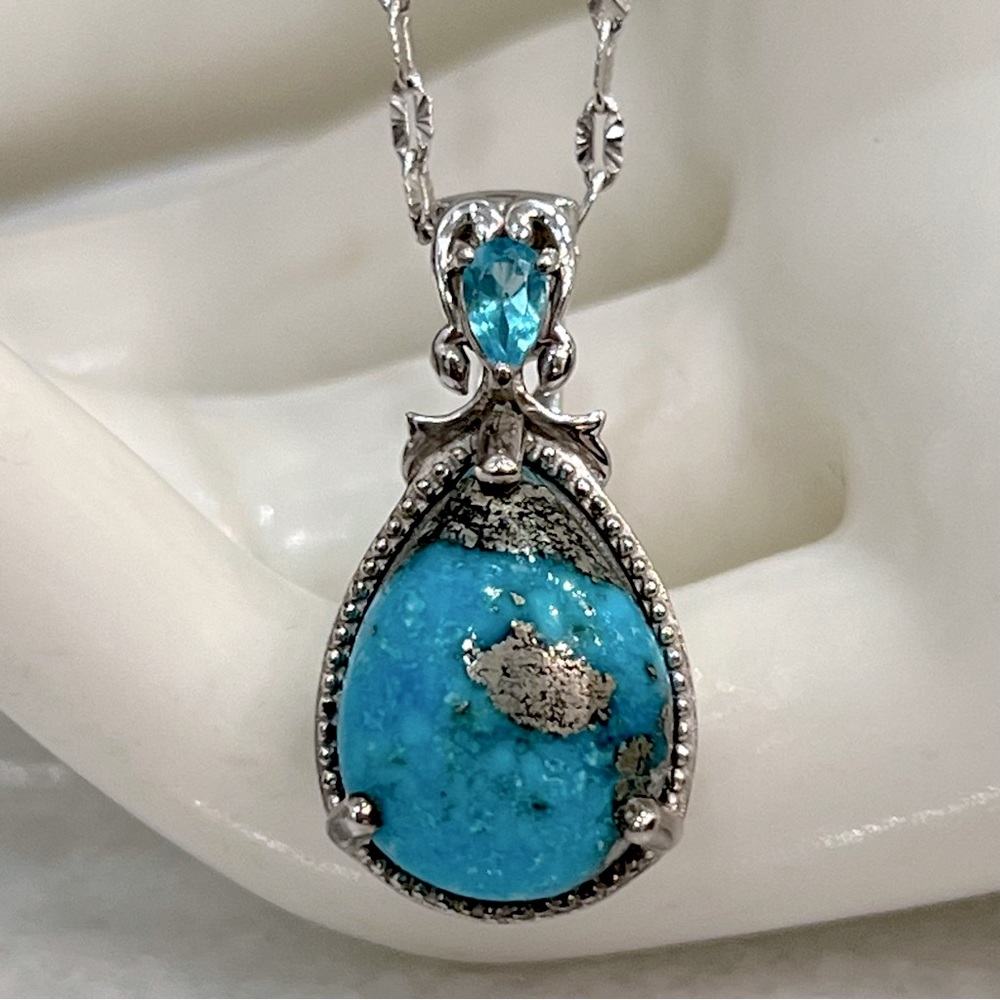 Persian Turquoise Madagascar Paraiba Apatite Sterling Silver Pendant Nec…